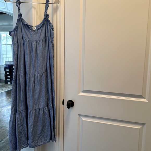 J Crew chambray blue tiered linen dress size L. - Picture 2 of 6